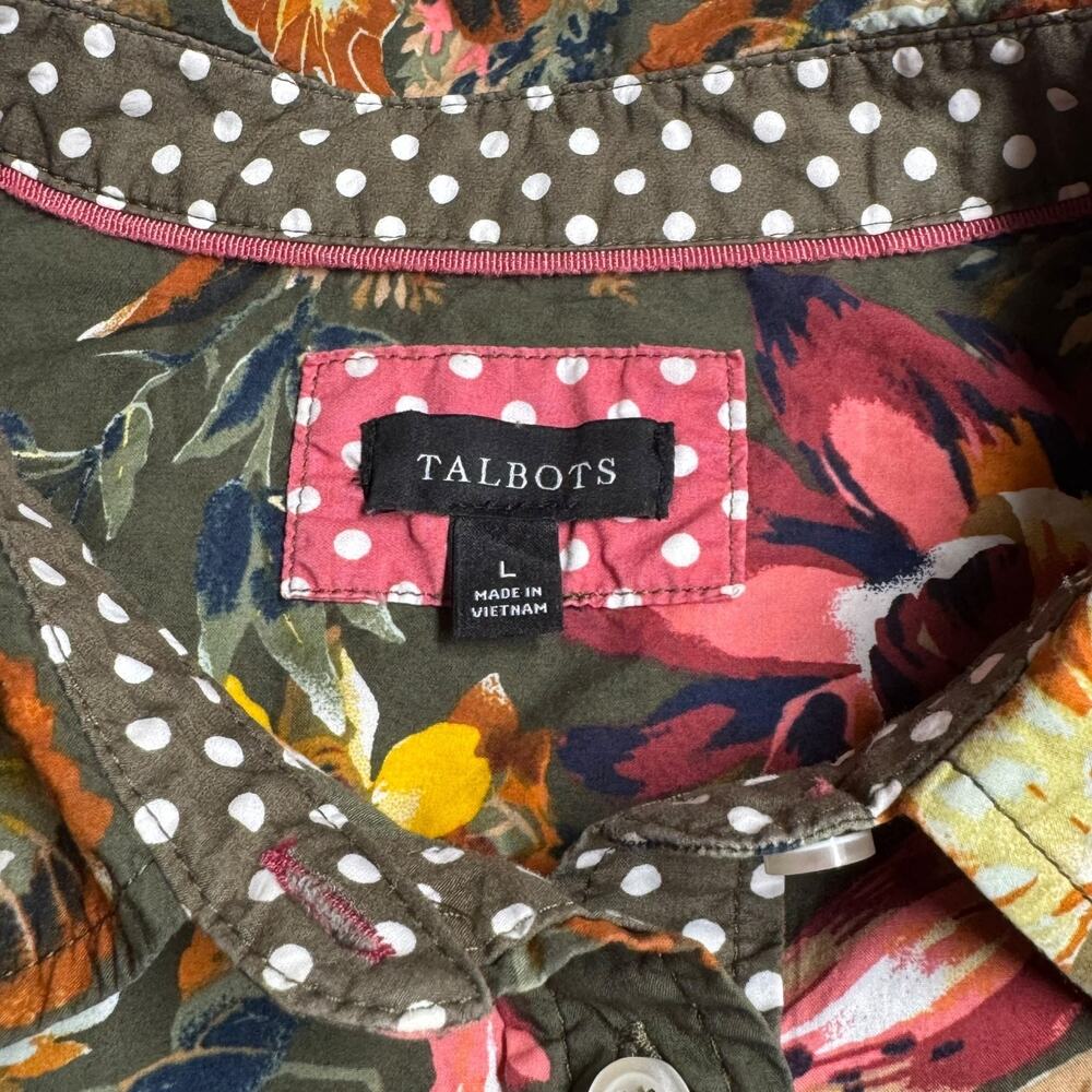 Talbots Cotton Long Sleeve Green Yellow Floral Blouse Top Large - Picture 6 of 6